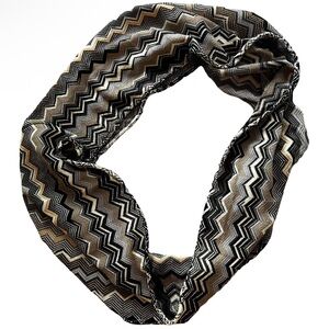 MISSONI Wool Scarf Zigzag Chevron Pattern Grey Knit Infinity Loop Italy Luxury